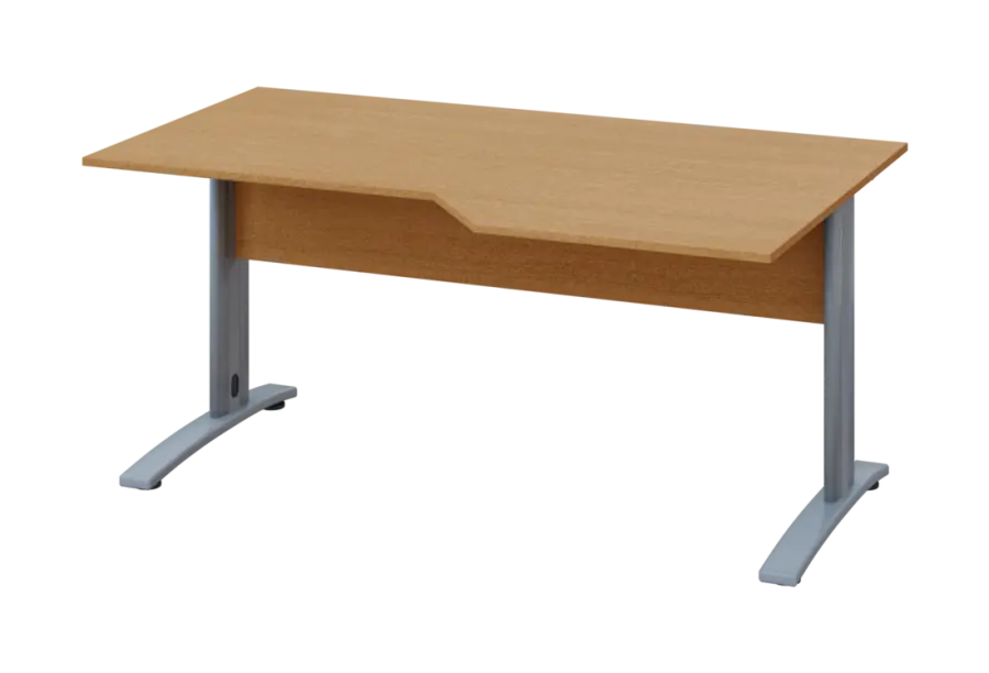 EZK 18 - 166 stůl kancelářský, rohový, pravý, kovová podnož stříbrná, deska 18 mm, široký 1600 mm, buk Royal